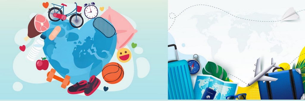 A playful illustration combining travel and healthy living